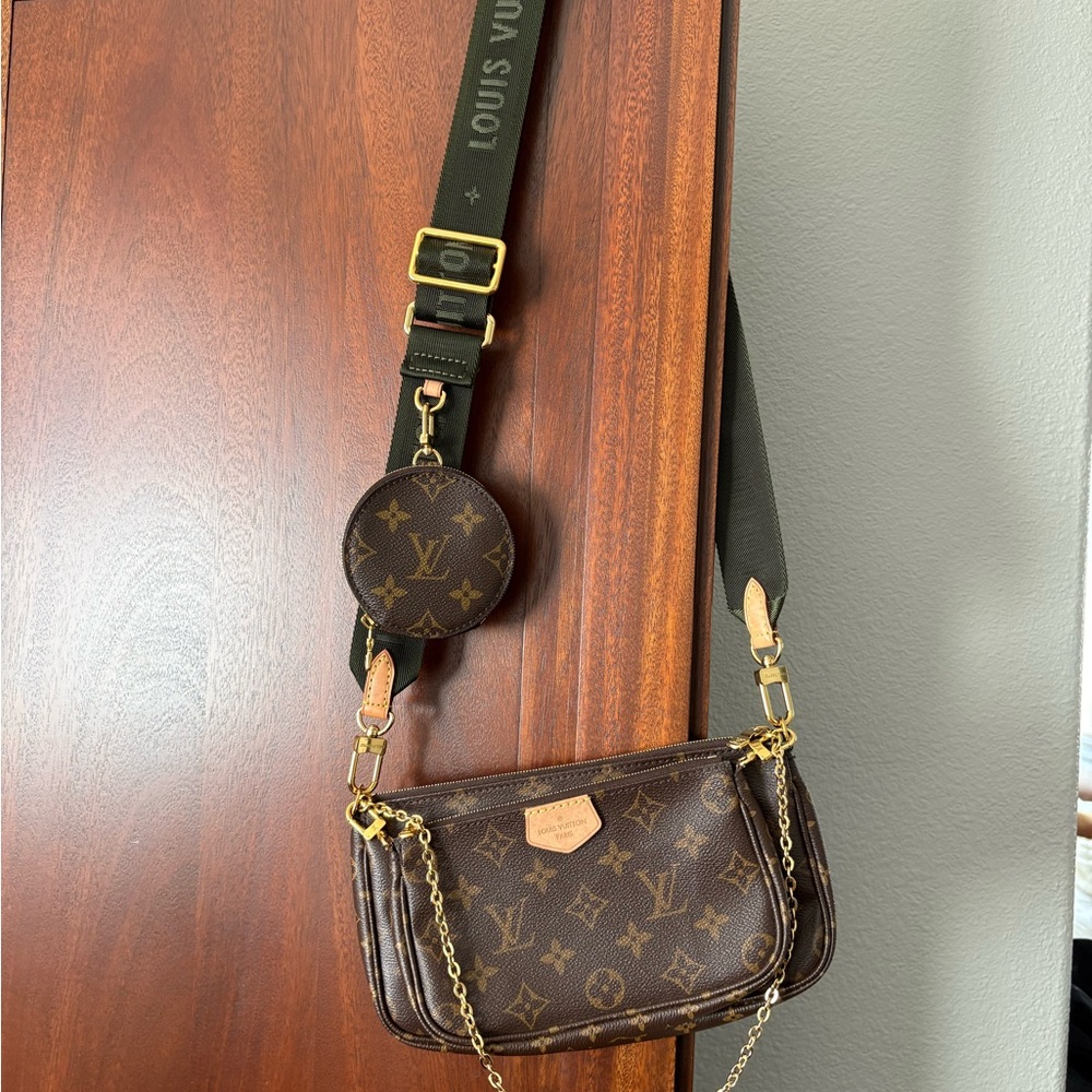 Louis Vuitton Monogram Canvas Multi Pochette Crossbody Bag with Olive Strap